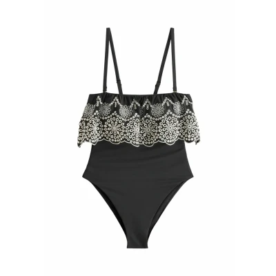 Afbeelding van Next Bandeau Embriodered Frill Tummy Badpak, Dames, Maat: 42, Black ecru