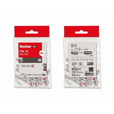 Afbeelding van fischer Pluggen van metaal, uitbreidingspluggen, betonnen pluggen, muur, zak 16 stuks FSL M8x80
