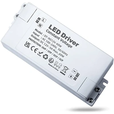 Afbeelding van REYLAX LED transformator 12V 60W 5A, Ledtransformatoren 230V naar DC Voeding Driver, Mini Laagspanningstransformator voor Ledlampen Ledstripverlichting G4 MR11 MR16 Ledlamp