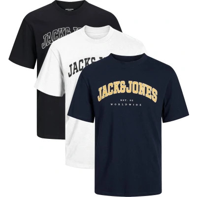 Afbeelding van Jack &amp; Jones 3 PACK Tshirt print, Heren, Maat: XL, Schwarz dunkelblau weiß