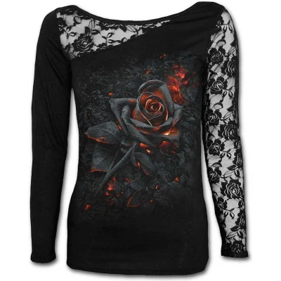Afbeelding van Spiral Burnt Rose Shirt met lange mouwen zwart XXL 95% viscose, 5% elastaan Gothic, Rock wear