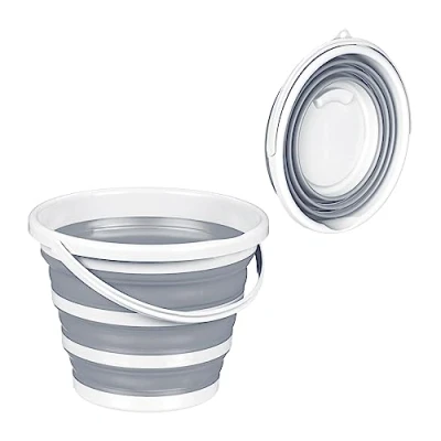 Afbeelding van schoonmaakemmer opvouwbaar 10 liter met hengsel en tuin camping grijs wit