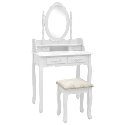 Afbeelding van vidaXL Kaptafelset met kruk 75x69x140 cm paulowniahout wit