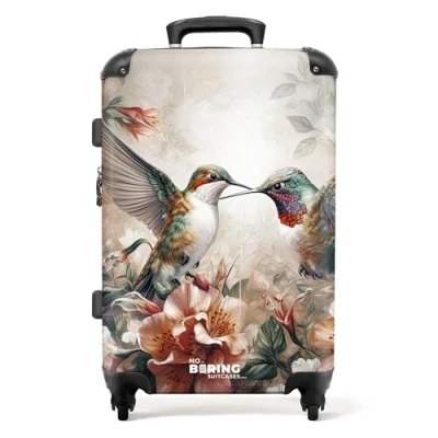 Afbeelding van NoBoringSuitcases.com® Koffer groot Rolkoffer lichtgewicht Twee kleurrijke kolibries in de natuur Reiskoffer met 4 wielen Grote trolley XL 20 kg bagage