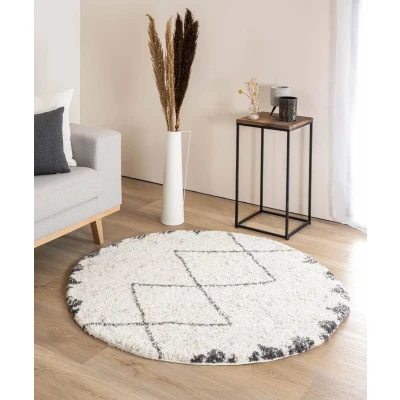Afbeelding van Rond Hoogpolig Vloerkleed Berber Artisan Wit/grijs 280 Cm
