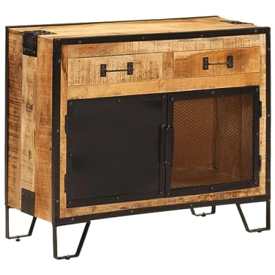 Afbeelding van Dressoir 80x31x66 cm massief ruw mangohout en metaal