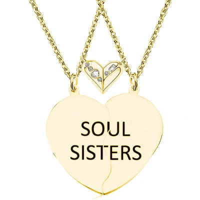 Afbeelding van Bixorp Friends Vriendschapsketting voor 2 met Hartje &amp; Magnetische Hanger Goudkleurig &quot;Soul Sisters&quot; BFF Cadeau