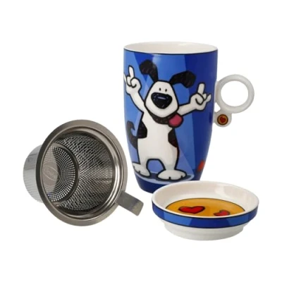 Afbeelding van Goebel Ed Heck Theekop met deksel en zeef Rock On Beker porselein 450ml