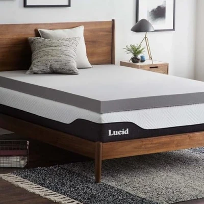Afbeelding van LUCID Memory Foam Matrastopper 180x200cm met bamboehoutskool, 10 cm dikke matrasoplegger 180 x 200 cm, grijs