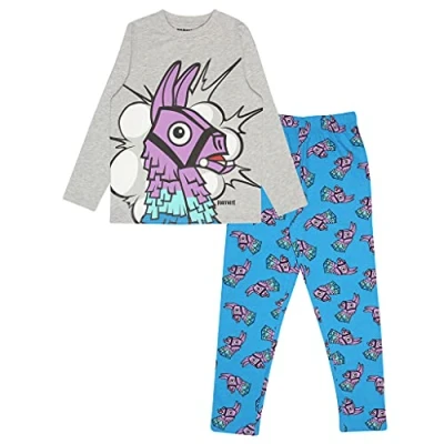 Afbeelding van Fortnite Lama Jungen Lange Pyjamas Set Blau/Weiß Heather Grey 128 PS4 PS5 Xbox Gamer Geschenke, Schule PJs, Kinderkleidung, Kindergeburtstags Geschenk Idee