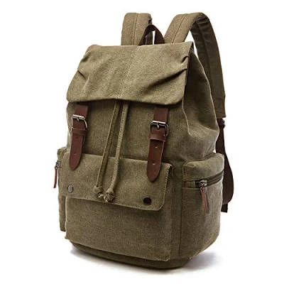 Afbeelding van Rufun Rugzak van canvas, vintage schooltas voor laptop, dagrugzak, wandelen, reizen, grote capaciteit, uniseks, Groen, 29cm(L) x 19(W) 42cm(H);