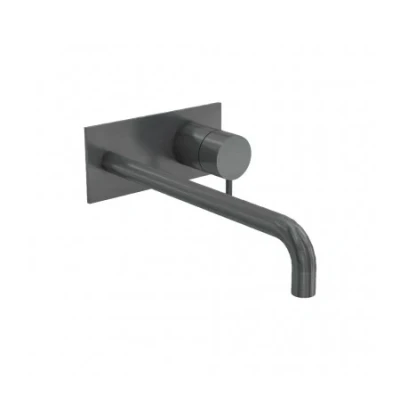 Afbeelding van Waterevolution Flow inbouw wastafelkraan met afdekplaat PVD Gun Metal uitloop 25cm T1161GME 25