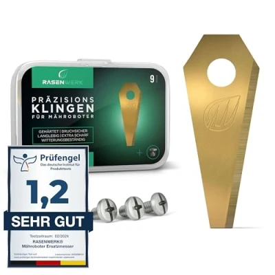 Afbeelding van RASENWERK® Hoogwaardig mes voor robotmaaier met bijpassende schroeven universele reservemessen Bosch Indego titanium carbide gelegeerde messen 9 stuks