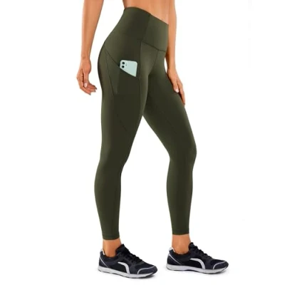 Afbeelding van CRZ Yoga Dames Naked Feeling Gym Leggings Squat Proof Hoge Taille Broek Boterachtig Zachte Ondoorzichtige Workout Sport Panty met Zakken 25 Inch Olijfgroen M
