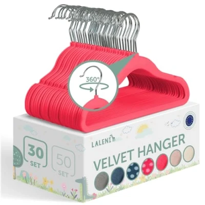 Afbeelding van Laleni Fluwelen Kledinghangers Kinderen Kleerhangers Peuter Roze Set van 30
