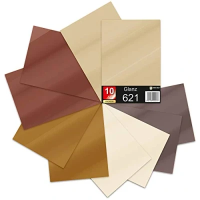 Afbeelding van 10 x DIN A4 vellen plotterfolie 621/631 zelfklevende folie in set vinyl om te plotten DIY knutselfolie sticker belettering 29,7 21 cm (bruin mat, van 10)