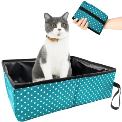 Afbeelding van Kattenbak voor op reis, draagbaar, kitten, waterdicht, eenvoudig te reinigen, nuttig kattentoilet huisdieren, reizen, buiten, camping, thuisgebruik, lichtblauw, 48 x 39 14 cm