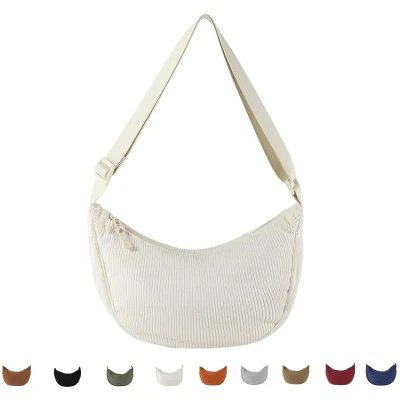 Afbeelding van Boraboi® Corduroy Halve Maan Crossbody Tas voor Dames met Verstelbare Schouderriem en Grote Capaciteit