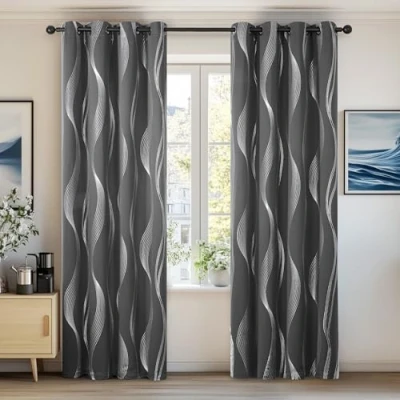 Afbeelding van Deconovo Verduisteringsgordijnen met Ringen, Donkergrijs Gordijnen, 140x240 cm (B x H), 2 stuks, Gordijn Warmte isolerend Verduisterende Gordijnen voor Slaapkamer, Woonkamer
