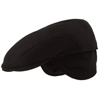 Afbeelding van Heren wintermuts met oorkleppen, flatcap van 100% wol uitklapbare oorbescherming, huidvriendelijk en comfortabel, Zwart effen, 59 cm