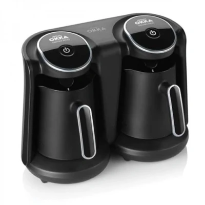 Afbeelding van Arzum Okka Minio Duo OK006 K Turks koffiezetapparaat, capaciteit 1 8 kopjes, wasbare koffiekan, akoestisch alarmsysteem, compact design, 880 W vermogen, zwart/chroom