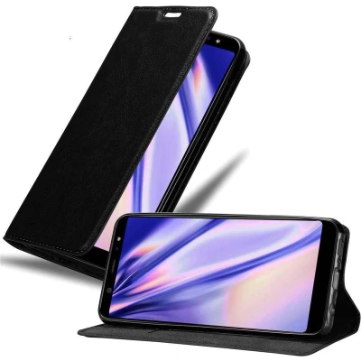 Afbeelding van Cadorabo Hoesje geschikt voor Samsung Galaxy A6 PLUS 2018 in ZWARTE NACHT Beschermhoes Case magnetische sluiting Cover