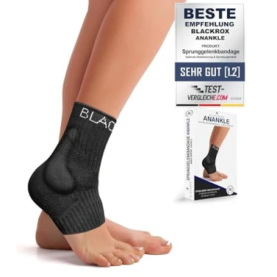 Afbeelding van BLACKROX ANANKLE enkelbandage met siliconen ondersteuning voor het enkelgewricht sport rechts links dames heren voetbandage enkelbescherming paard, voetbal (M, zwart)
