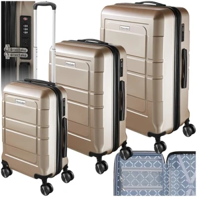 Afbeelding van tectake 3 delige kofferset hardcase TSA slot met wielen Lichtgewicht Reiskoffer champagne