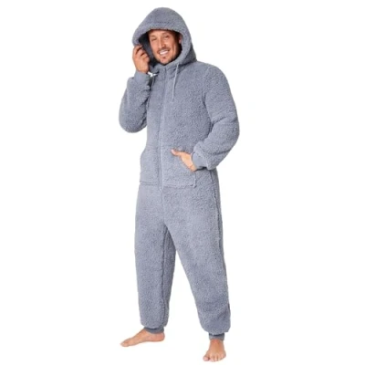 Afbeelding van CityComfort onesie voor volwassenen mannen en tieners gezellige nachtkleding pluizige fleece met capuchon M 3XL loungewear geschenken hem, Grijs, L