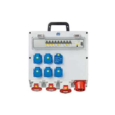 Afbeelding van as Schwabe wandverdeler klaar voor aansluiting bouwstroomverdeler CEE 400V/32A/22kW uitgang 5x Schuko, 2x (400V/16A/5 polig), 1 x (400V/32A/5 2 USB verdeelkast IP44, 61524