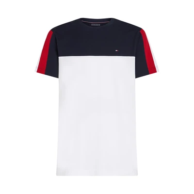 Afbeelding van Tommy Hilfiger Global Stripe Colourblock TEE Tshirt print, Heren, Maat: Small, Desert sky