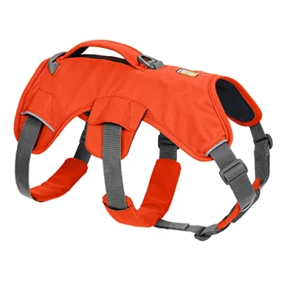 Afbeelding van RUFFWEAR Web Master hondenharnas, hondenhefharnas voor alledaagse avonturen, klein, medium, groot en XL, ontsnappingsbestendige harnassen, 2 loodbevestigingen, XXS (33 43cm), Hi Vis Blaze Orange