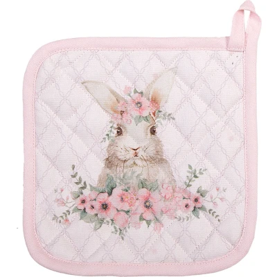 Afbeelding van Clayre &amp; Eef Pannenlap 20x20 cm Roze Katoen Vierkant Konijn
