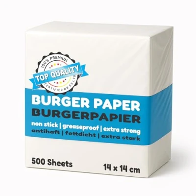 Afbeelding van Belmalia 500 Vellen Vierkant Burger Papier, Burgerplakjes Bakpapier, Vetvrij Papier voor Hamburgers, Gehaktballetjes, Pers, Grill, Antiaanbaklaag, 14 x cm