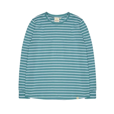 Afbeelding van greenjama Dames shirt met lange mouwen ringel, GOTS gecertificeerd pyjamabopje, topaas, 42, Topaz, 42