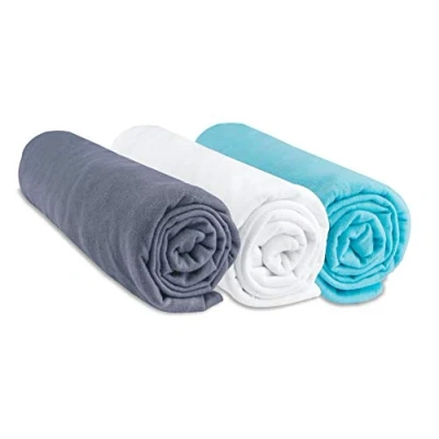 Afbeelding van Set van 3 Easy dort katoenen hoeslakens, 70 x 140 cm, grijs, wit en turquoise