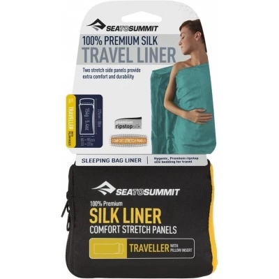 Afbeelding van Sea to Summit Silk Stretch Liner Traveller Lakenzak Zijde lycra Blauw Recht met kussenhoes