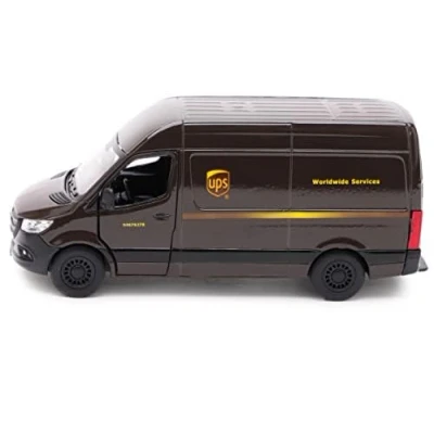 Afbeelding van Toyland® 12 cm Pull Back &amp; Go gegoten UPS busje met open en gesloten deuren Speelgoedvoertuigen schaal 1:48