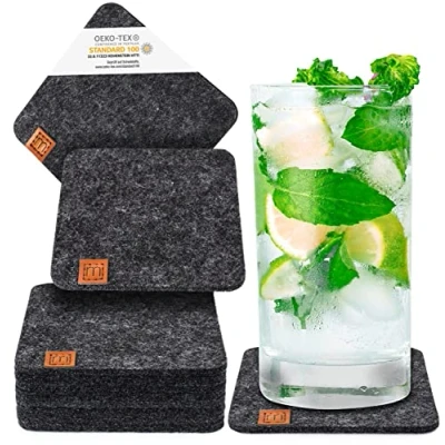 Afbeelding van ® Design Scandi stijl Onderzetters van Vilt Met Leer Set 10 (wasbaar)