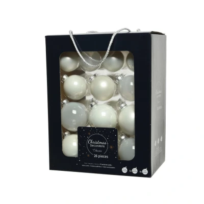 Afbeelding van Decoris Kerstballen 26 stuks glas wit 5 6 7 cm