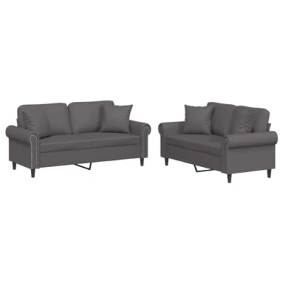 Afbeelding van vidaXL 2 delige Loungeset met kussens kunstleer grijs