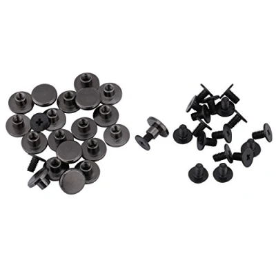 Afbeelding van 20 stuks set messing platte kop knop klinknagels zwart leer vakmanschap schroeven nagel diy ambachten metalen voor riem tas schoenen decoratie 5 mm