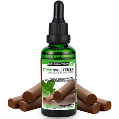Afbeelding van ALPHAPOWER FOOD® Stevia Flavour Drops, Vegan, flüssig liquid 1x50ml Aroma Nougat, Lebensmittel flavor Konzentrat &amp; Geschmackstropfen Flave Tropfen ohne Zucker, Flavdrops zum Essen Backen
