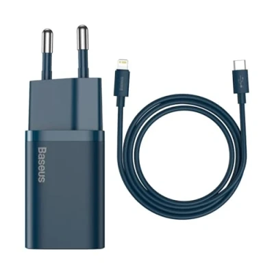 Afbeelding van Baseus Snellader 20W PD + USB C naar Apple Lightning Kabel 1M Blauw