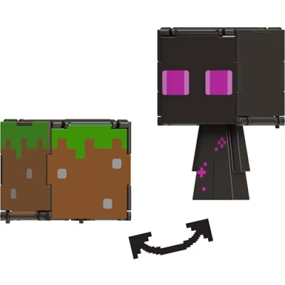 Afbeelding van Mattel Minecraft Flippin Action Figure Enderman &amp; Grass Block Figuur