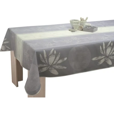 Afbeelding van Le linge de Jules Tafelkleed vlekafstotend Lotus wit afmetingen: Rechthoek 150 x 240 cm, Grijs
