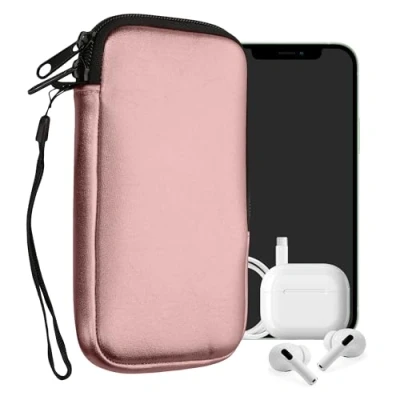 Afbeelding van kwmobile telefoontasje universeel geschikt voor L 6,5&quot; smartphones 16,5 x 8,9 cm Hoesje met rits en polslusje In metallic roségoud