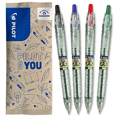 Afbeelding van Pilot B2P Ecoball Balpen flow pack Medium Kleurassortiment Zwart/Blauw/Rood/Groen 4 stuks