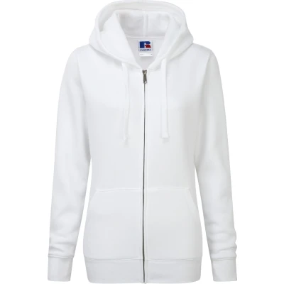 Afbeelding van Russell Dames Premium Authentieke Hoodie Met Rits (3 laagse Stof) (Wit) Maat XS