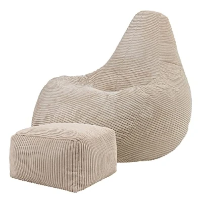 Afbeelding van icon “Dalton Corduroy Zitzakfauteuil en Hocker, Beige, Zitzakstoel, Cord Zitzak Volwassenen met Vulling, Woonkamerzitzakken…